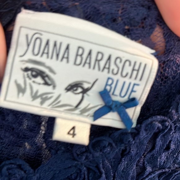 Yoana  Baraschi Blue Lace Dress Sheath Arabesque Short Sleeves Size 4 - Picture 9 of 11